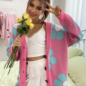 Floral Pattern Drop Shoulder Cardigan